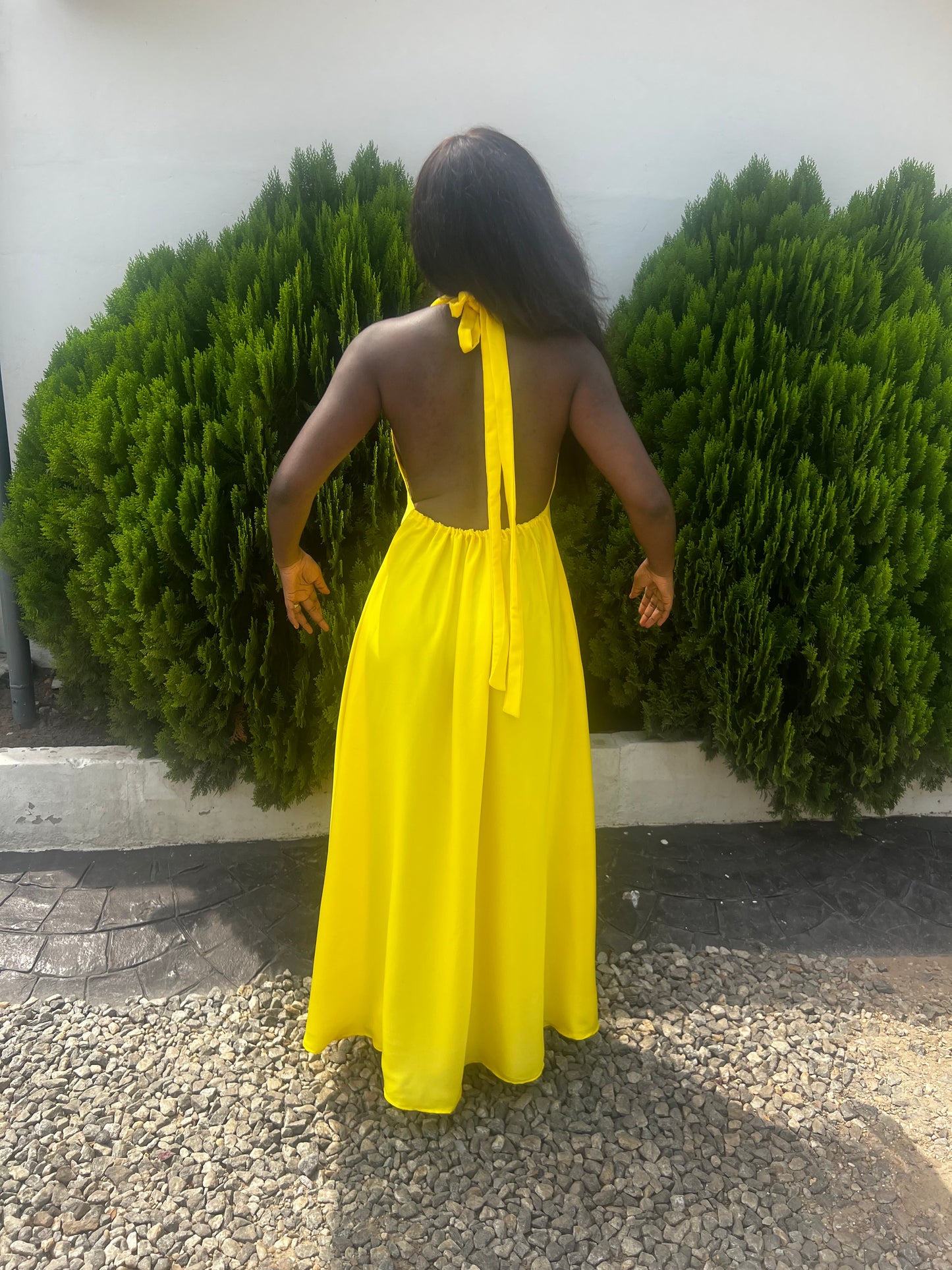 Backless Silk Dress (Yellow)